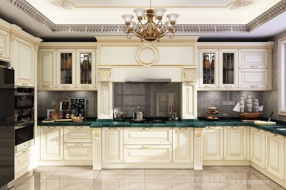 Tủ bếp thép không gỉ tùy chỉnh sang trọng và tinh tế với bàn đá cẩm thạch xanh sâu và cửa đóng mềm